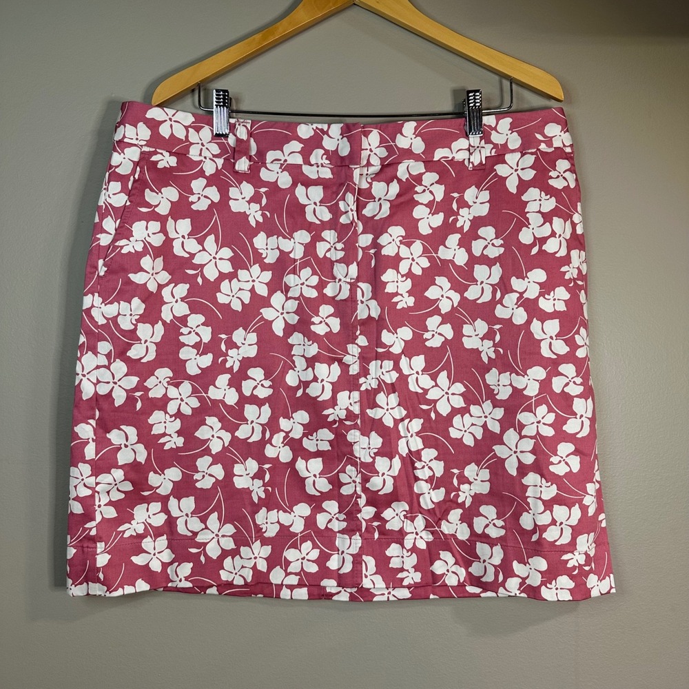Ann Taylor Pink White Floral‎ Cotton Pencil Skirt Womens 16 Career Summer Casual